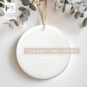 Ceramic Ornament Mockup, Round Flat Lay Design Template, Digital Overlay, Styled Stock Photography, PSD and PNG Instant Download