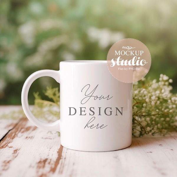 Minimalist Styled Stock Photography & 11oz Summer COFFEE MUG MOCKUP, Elegant Outdoor Camping Png Mug Mockup