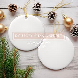 Christmas Ceramic Ornament Mock-up, PSD smart object, Round Ornament Tags, White Blank Ceramic Ornament Mockup, Christmas Tag Mock-up