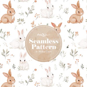 Modèle sans couture de lapins, bébé lapin PNG répétant la conception, modèle d'animaux mignons adapté à la Collection de vêtements de bébé, licence commerciale