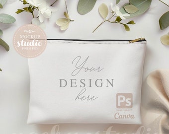 Makeup Pouch Mockup, Cosmetic Bag with Gold Zipper (PSD)