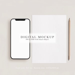 Maqueta de tarjeta y iPhone, maqueta transparente, maqueta de tarjeta de semitonos, maqueta de tarjeta de 5 x 7 y dispositivo