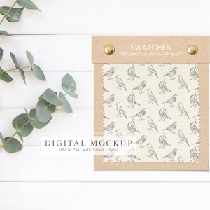 Mockup stofstalen, slim PSD-object, mockup stofpatroonmonsters, mock-up stofstaal, moodboard van textiel, mockup patroonstaal