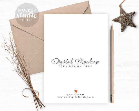 Christmas Card Mockup 5x7 Christmas Invite Mock Flatlay Etsy