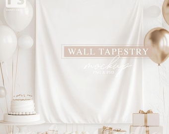 Party Tapestry Mockup: PSD Smart Object, Neutral Tones (Digital Download)