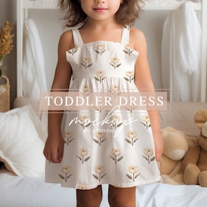 Baby Girl Dress Mockup, Children Realistic Clothes Mock-up, Toddler Summer Dress Mockup, PSD smart Object, Kids Fabric Mockup