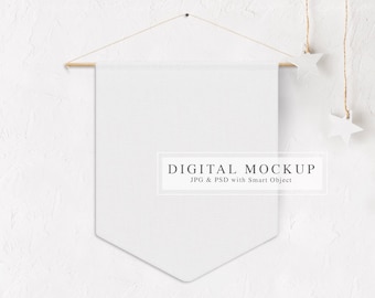 Kids Pennant Flag Mockup, Nursery Banner, PSD Smart Object (Digital Download)