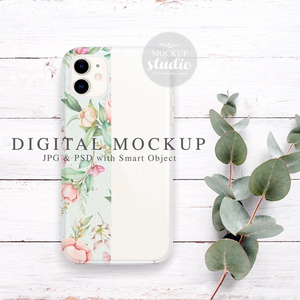 iPhone Case Mock-up, PSD Mockup, Eucalyptus Styled iPhone Photography, iPhone Cover Mockup, PSD Smart Objects Mockup