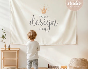 WALL TAPESTRY Kids Mockup, Playroom Tapestry PSD Mock-up, Landscape 60 x50  Tapestry Mock, Boho Tapestry Mock up