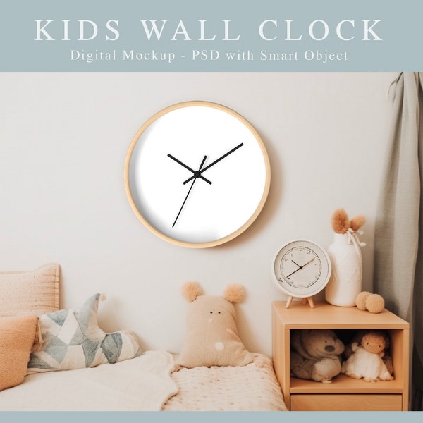 Wall Clock Mockup PSD Smart Object, Kids Wall Clock Mockup, Styled Clock Mockup, Wood Frame Clock Mockup, Circle Clock Mockup