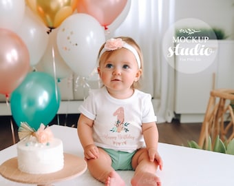 Birthday Baby Tee Mockup, Baby Girl Short Sleeve T-shirt Mock up, Birthday Set Up Mock, First Birthday Tee Mockup, Baby Girl Party Mockup