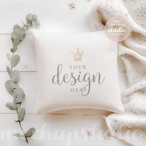 Square Pillow Digital Mockup, Digital PSD smart object Display, Throw Pillow Neutral Tones MOCKUP, Pillow Template, Nursery Pillow Case Mock