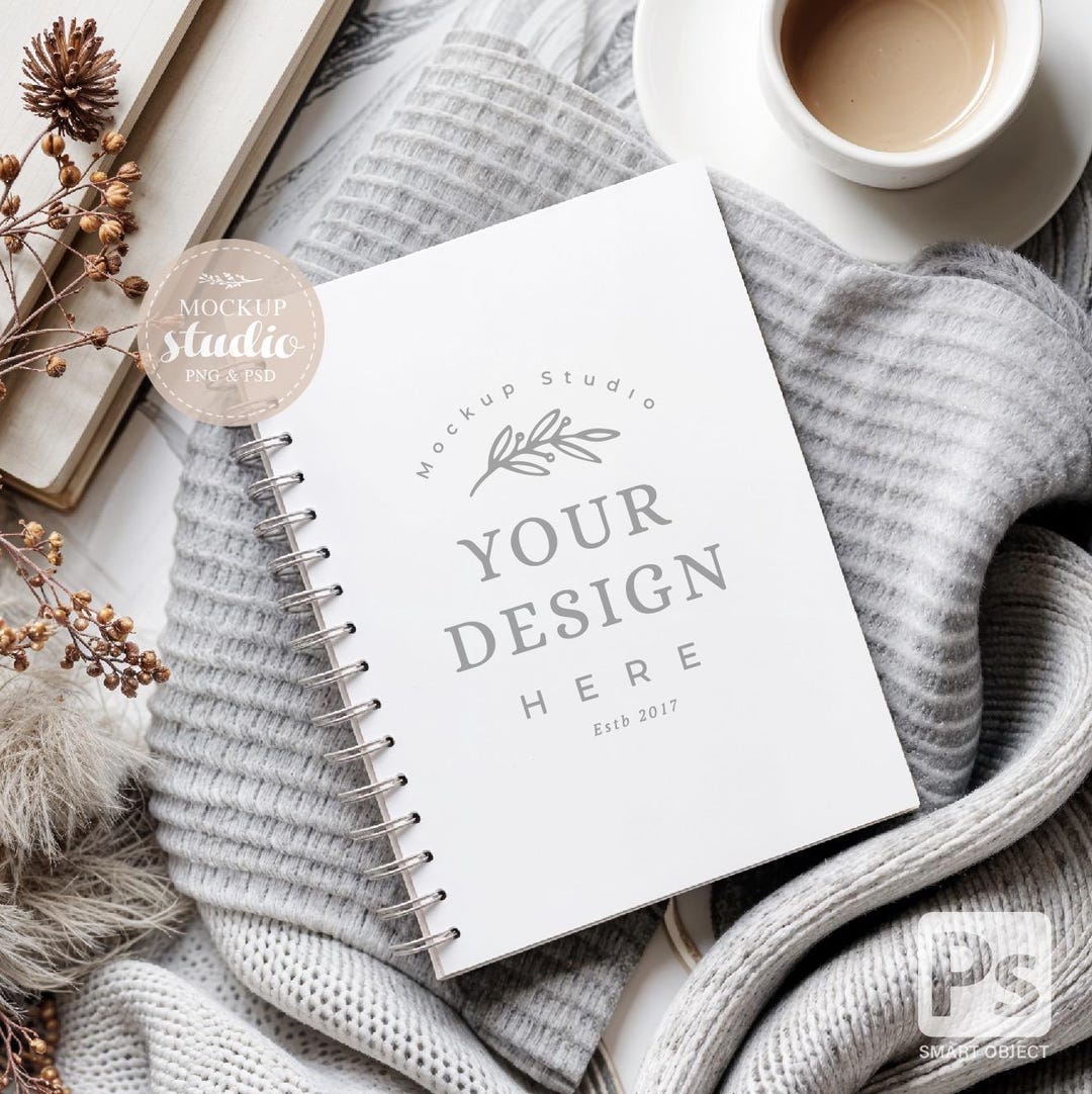 A5 Spiral Notebook Mockup, Cozy Journal Display (PSD, PNG) - Etsy