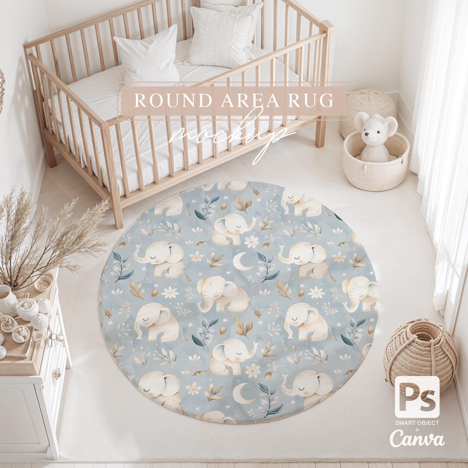 Round Children Rug Nursery Rug Mockup: Round Kids Rug, PSD Smart Object - Etsy
