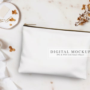 Accessory Pouch Mockup, Elegant Make-up Pouch Bag Mockup, Pencil Case Boho Mockup, Canvas Zipper Bag Mockup, PSD Smart Object Mockup