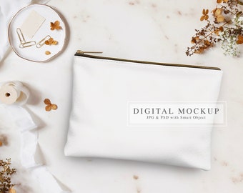 Accessory Pouch Mockup, Elegant Make-up Pouch Bag Mockup, Pencil Case Boho Mockup, Canvas Zipper Bag Mockup, PSD Smart Object Mockup