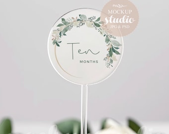 Acrylic Cake Topper Mockup, Acrylic Tag Mock-up for Christening Wedding Birthday, Blank Clear PSD smart object Mock Up