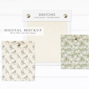 Mockup stofstalen, mock-up stofpatroon, mock-up stofpatroon, slim PSD-object, moodboard van textiel, mock-up patroonstaal