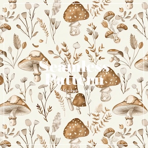 Vintage beige bruine paddestoel botanisch naadloos patroon, digitale herhalende paddenstoelen en planten png, op de natuur geïnspireerde digitale achtergrond