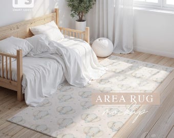 Boho Rug Mockup PSD: Cream Kids Room (35x55)