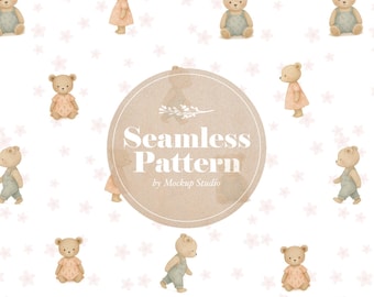 Modèle sans couture numérique ours en peluche scandinave - conception de chambre d'enfant aquarelle minimale