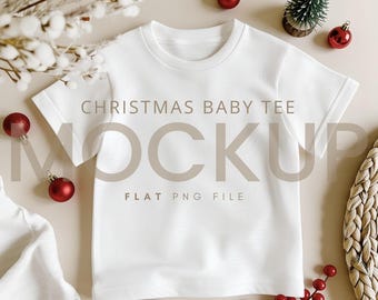 Maquette de t-shirt blanc de Noël pour enfant : T-shirt pour tout-petit, modèle festif unisexe pour enfants (téléchargement numérique)