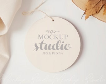 Minimalist Round Tag Mockup, PSD Mockup, Favor Tag Boho Mock up, Natural Tones Wedding Tags, Gift Round Tag Mock up