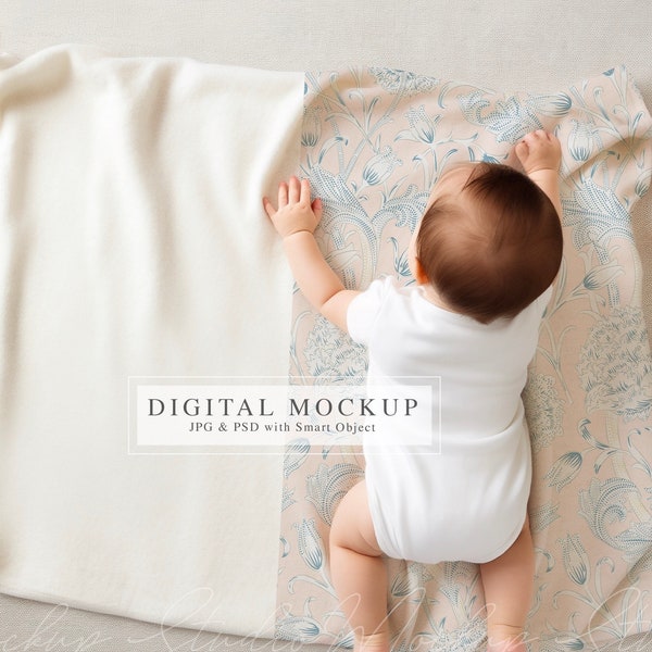 Baby Blanket Mockup, Minky Blanket Cream Tones Mockup, Infant Blanket Mockup Farmhouse, PSD Smart Object Mockup, Mockup Suitable on Canva