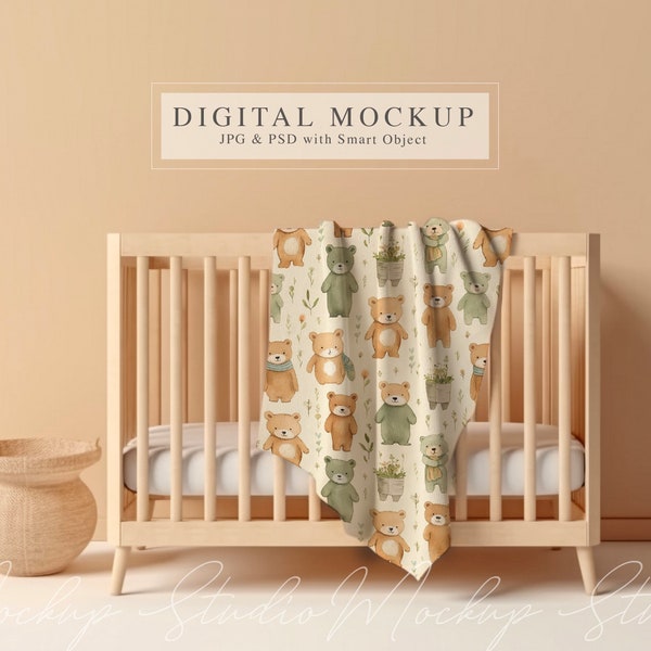 Baby Blanket Mockup, coperta Mock-up PSD, coperta di flanella Boho Mockup più bonus gratuito, coperta neonato Mockup, Boho Nursery Mockup