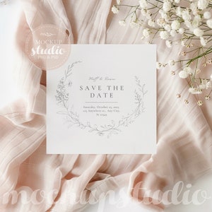Digitale trouwkaart mockup, vierkante huwelijksuitnodiging mockup, zachte tinten babyshower kaart ontwerpsjabloon, digitale kaart achtergrond