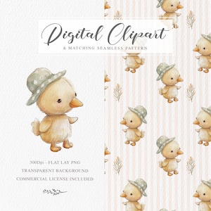Niedliches Baby Küken Clipart und passendes digitales Papier-Set, Bauernhof Tiere Muster, Kinder Bastelbedarf