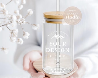 16oz Sipper Glass Mockup: Libbey Can PSD Design Tool