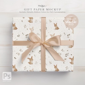 Gift Box Mockup PSD with Smart Object, Minimalist Wrapped Present & Clear Wrapping Paper Mock-up, Gift Package Design Template