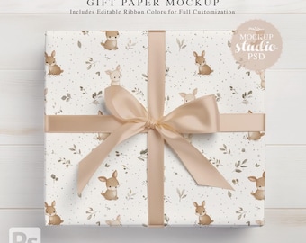 Gift Box Mockup PSD: Smart Object, Clear Wrapping (Digital Download 3000x2260px)