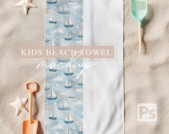 Maqueta de toalla de playa para niños: Plantilla PSD de 70 x 130 cm (Photoshop)