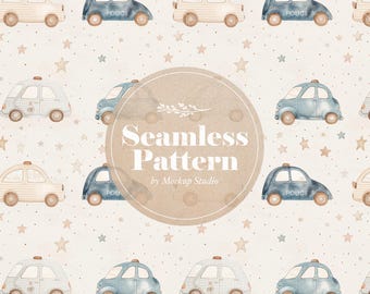 Police Cars Seamless Pattern: Neutral Nursery Wallpaper (Digital Download)