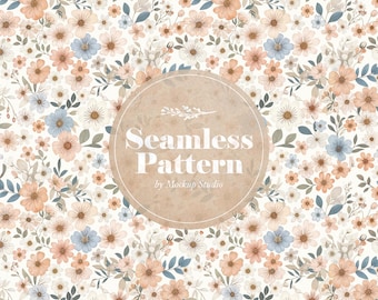 Motif floral sans couture : style Liberty, fard à joues, bleu, orange (téléchargement numérique)