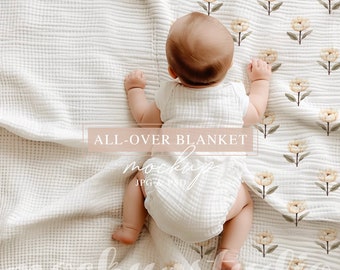 Digital Baby Blanket Mockup for Seamless Pattern Design, High-Resolution JPEG and PSD, Easy Edit Lay Flat Baby Muslin Blanket Template