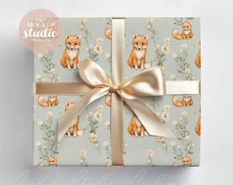 Gift Box Mockup, Gift Package Mock-up Minimalist, Clear Wrapping Paper Mock-up, Wrapped Present Mockup, PSD with smart object