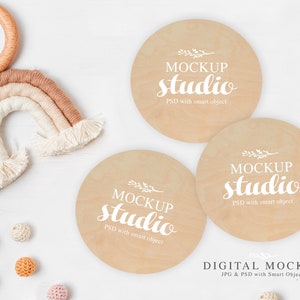 Baby Name Sign Mockup, Wood Sign Mockup Boho, Infant Name Sign Mockup, Boho Mockup Baby, PSD Smart Object, Set di tre mockup di segni