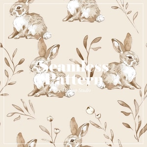 Padrão sem emenda de coelho em tons retrô, design digital de repetição de coelho fofo, arquivo PNG de padrão de ilustração de animal vintage para artesanato