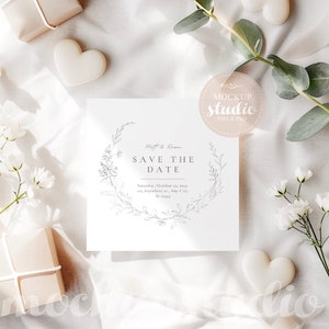 Modello di biglietto di nozze quadrato, modello di invito di nozze PSD, modello di biglietto di nozze modificabile, modello di matrimonio floreale