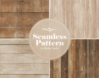 Rustic Wood Seamless Pattern Bundle, Brown Wood Grain Backgrounds, Digital Texture Mockup Set