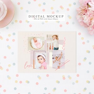 Bday Party Invite Mock up, 5x7 Card Mock up, Greeting Card Mockup, Party Theme Mock up, Colorful Confetti Mock Up, Girls Pink Tones Mock image 2