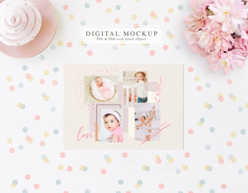 Bday Party Invite Mock up, 5x7 Card Mock up, Greeting Card Mockup, Party Theme Mock up, Colorful Confetti Mock Up, Girls Pink Tones Mock image 2