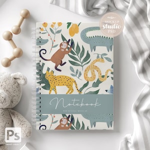 Maqueta de cuaderno en espiral para niños, descarga digital en formato PSD, diseño minimalista para niños, toma de notas, bocetos, planificación de manualidades