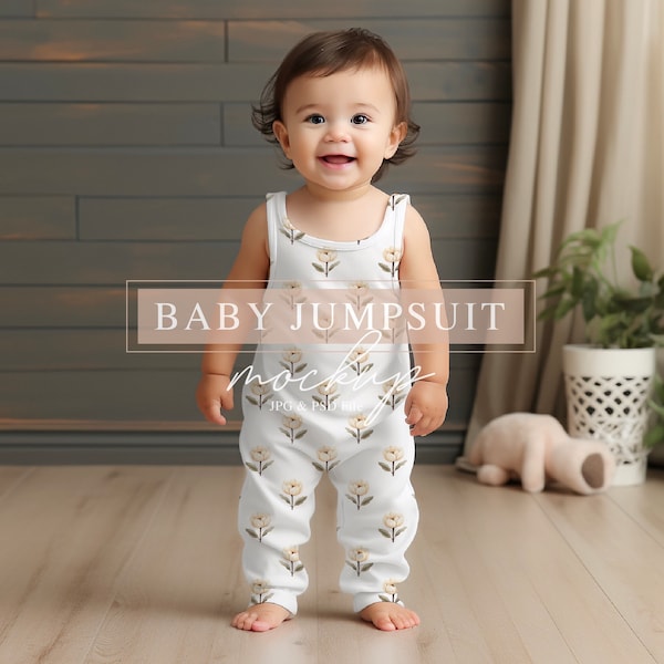 Baby Clothing Mockup, All-Over Print Baby Jumpsuit Mockup, Fabrics Mockup, PSD smart Object, Seamless Pattern Mock-up