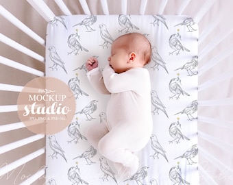 Baby Crib Sheet Mockup, Neutral Gender Crib Sheet Mockup, Blank Baby Sheet Mockup, Newborn Stock Photography, Nursery Baby Bedding Mockup