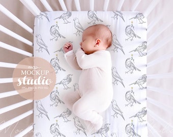 Baby Crib Sheet Mockup, Nursery Bedding, JPG, PNG, PSD (Digital Download)