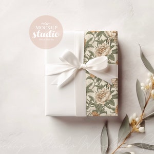 Minimalist Gift Package and Wrapping Paper Mockup, Gift Box Wrapping Paper Mockup, Minimalist Gift Paper PSD Mockup, Wrapped Present Mockup